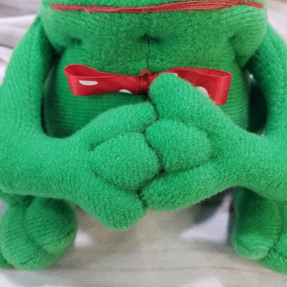 Vintage Fun World Fancy Felt Frog Plush Ornament 4 Inch Red Heart Bows - Picture 3 of 8